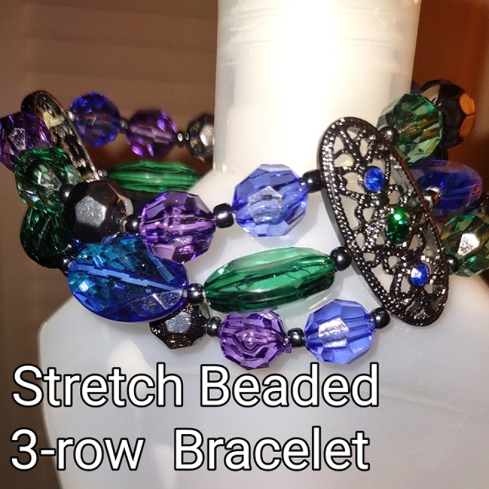 Tri-strand Beaded Stretch Bracelet